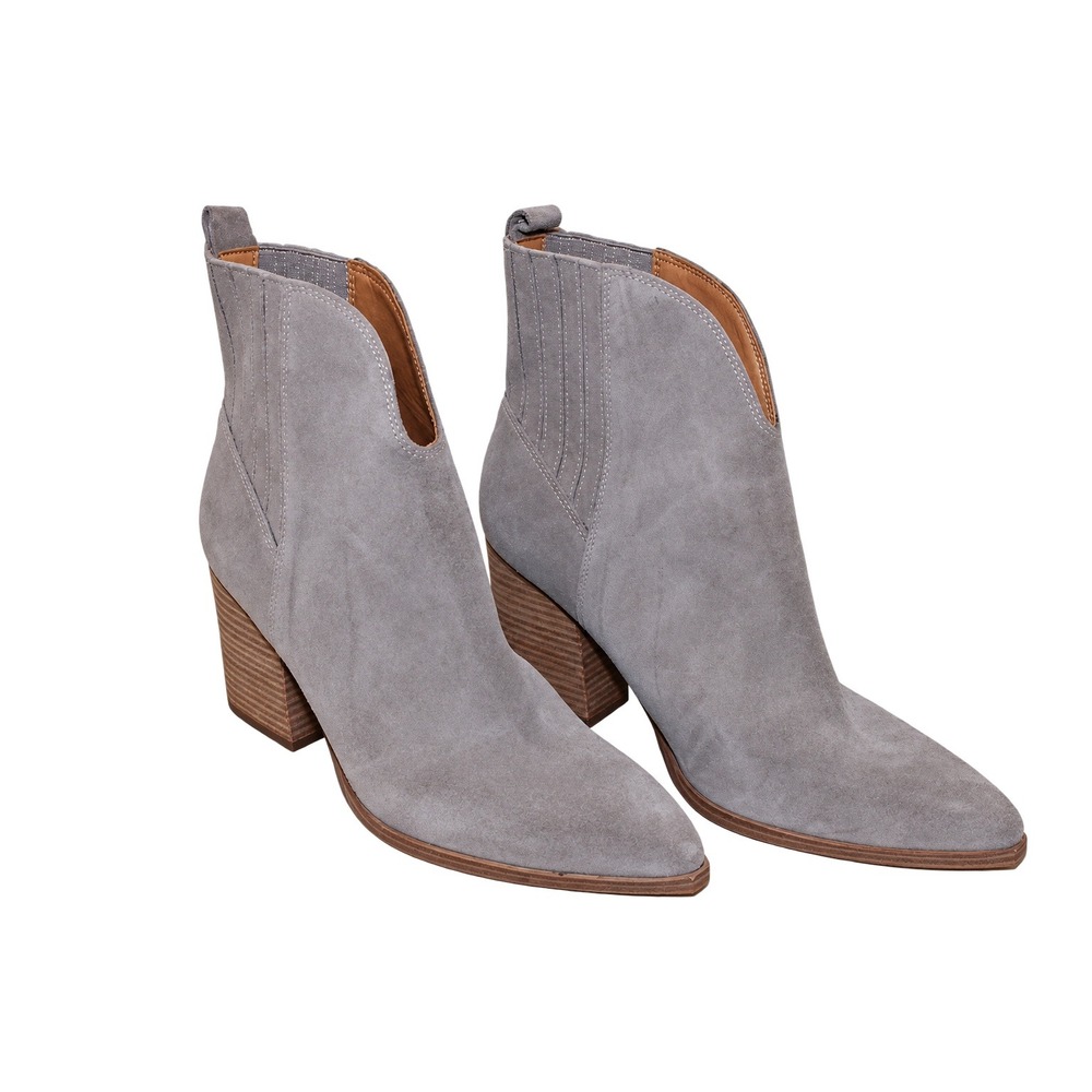 Marc Fisher L Ommie Suede V-Cut Block Heel Booties Women 11 Grey
